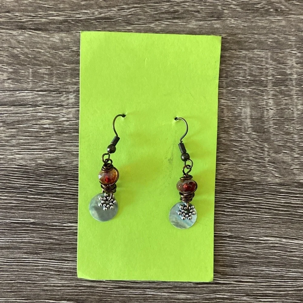 Handcrafted abalone shell dangle earrings beaded festival boho vacation jewelry